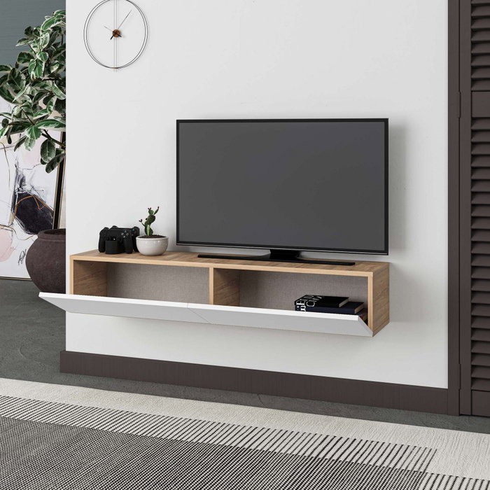 Hanah Home Francy 135 Soporte de TV Roble zafiro y blanco